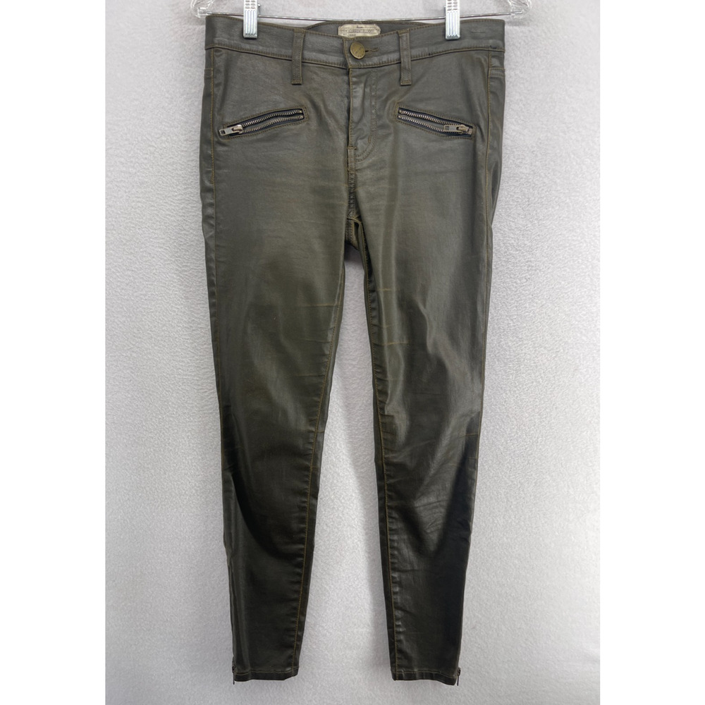 CURRENT ELLIOTT Jeans 27 Soho Zip Stiletto Cotton Coated Skinny Ankle Green USA